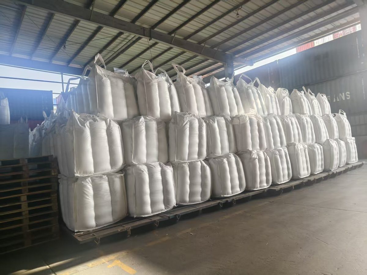 Chemical product jumbo bags staged for export